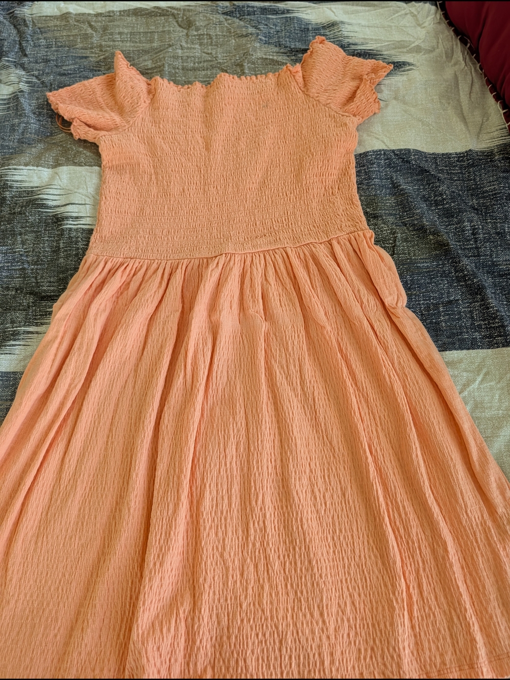 Roxy Peach Smocked Bodice Midi Dress